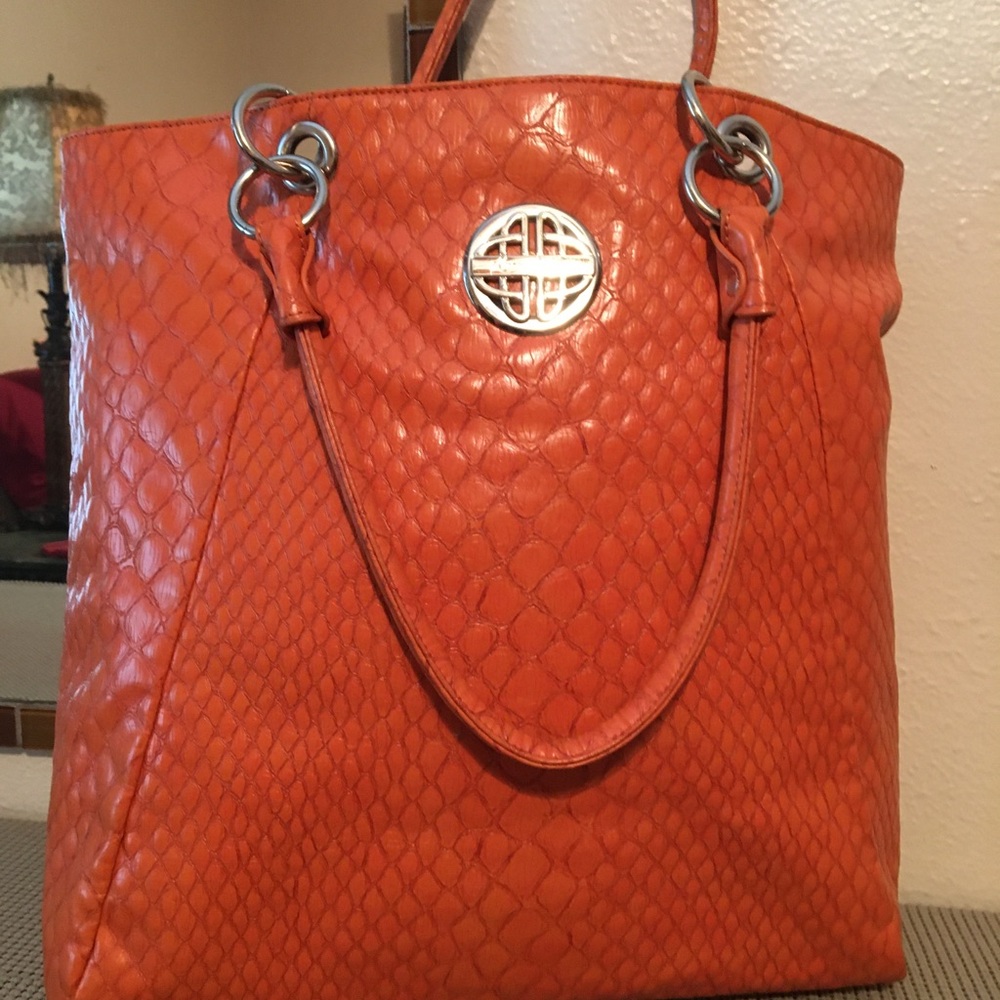 Kate Landry Orange Faux Reptile Print Large Tote Bag